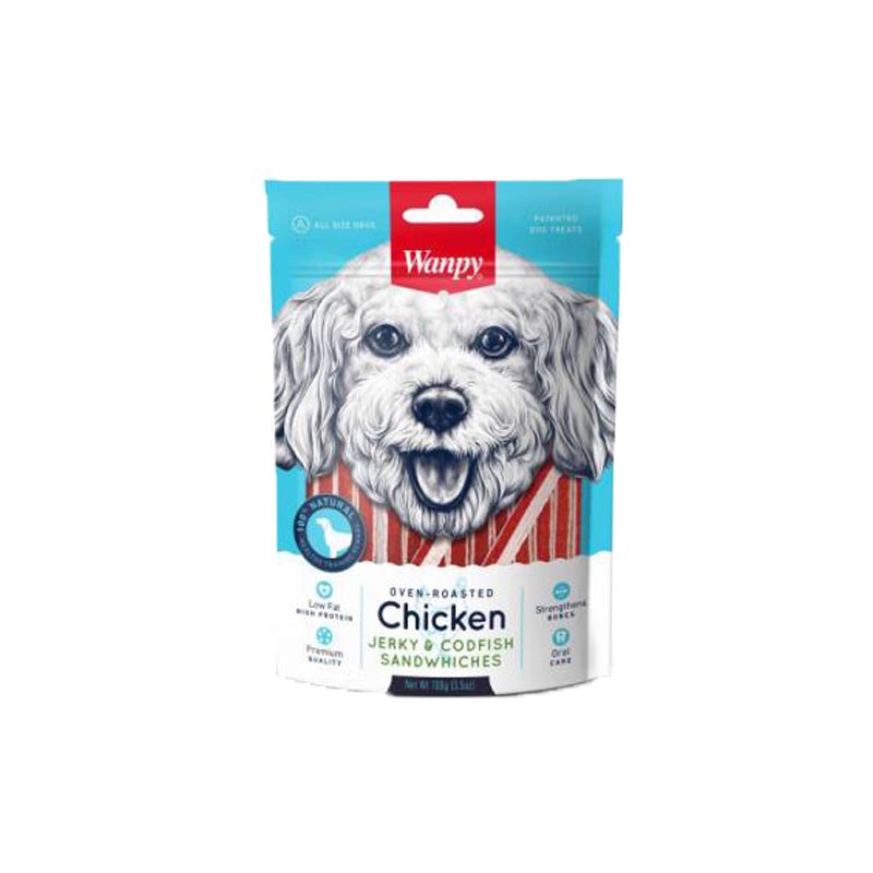 Wanpy chicken jerky and codfish sandwiches 100g