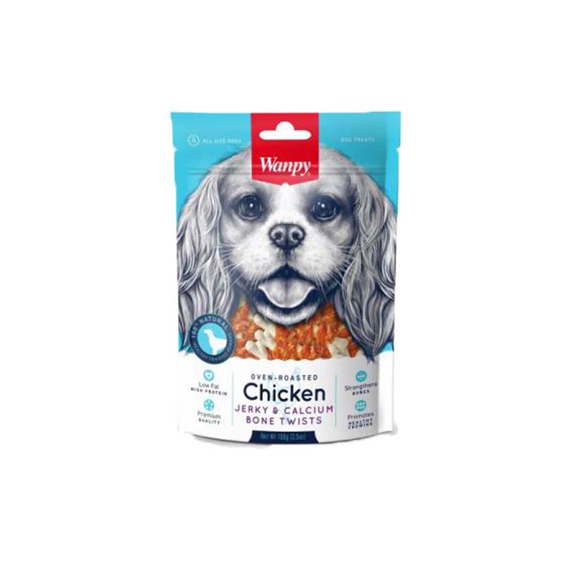 Wanpy chicken jerky calcium bone twists 100g